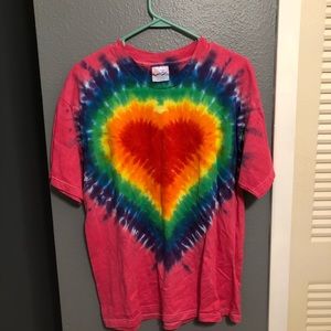 Pink Rainbow Heart Tie Dye T-Shirt L